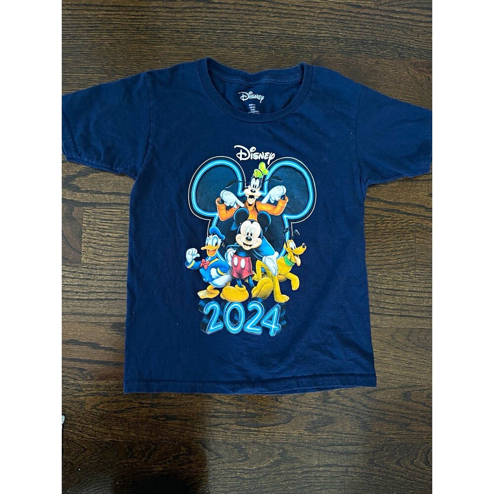 Disney 2024 Mickey Mouse Goofy Donald Duck Pluto Blue T-Shirt Toddler XS